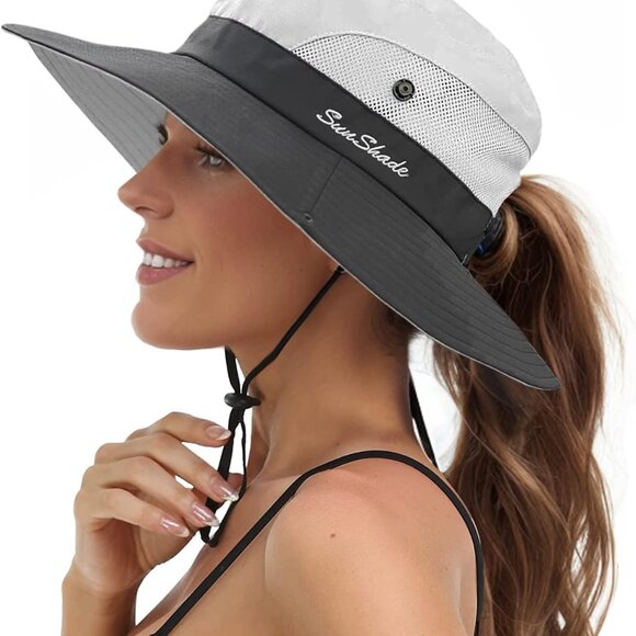 Sun Hats for Women Beach Hat Ponytail Hat Womens Sun Hat with UV Protection Wide - Picture 1 of 6